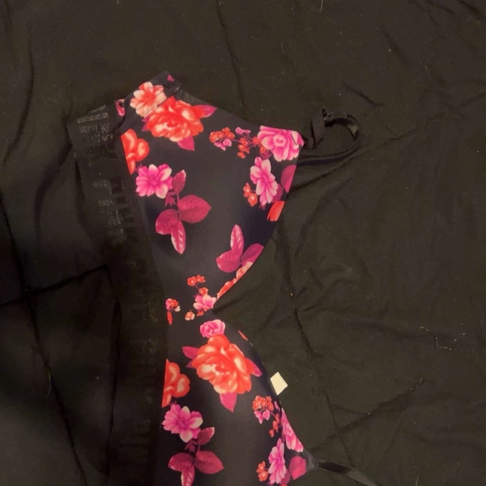 Floral Black and Pink Bra